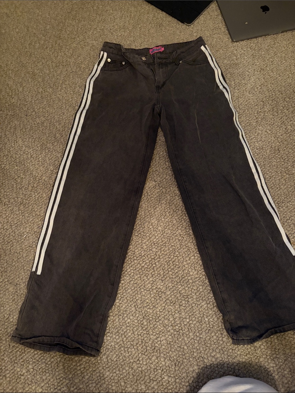 Edikted Black Wide-Leg Jeans with White Side Stripes